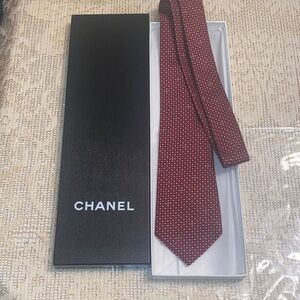 CHANEL Burgundy Microdot Silk Tie